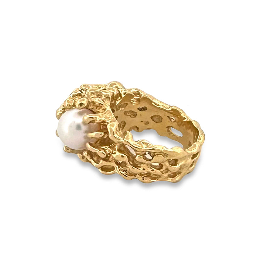 Mid-Century Cultured Pearl Cocktail Ring in 18k Yellow Gold