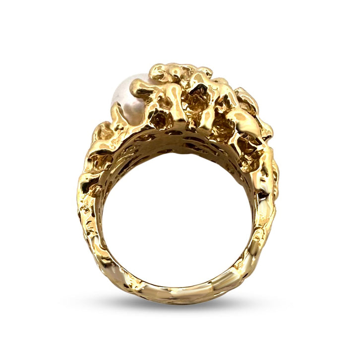 Mid-Century Cultured Pearl Cocktail Ring in 18k Yellow Gold