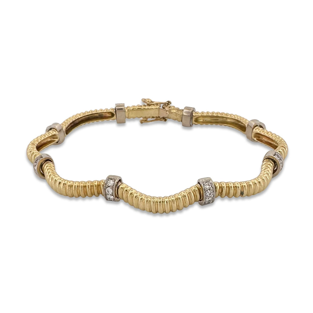 1ctw Round Brilliant Natural Diamond Station Link Bracelet in 18k Two-tone Gold