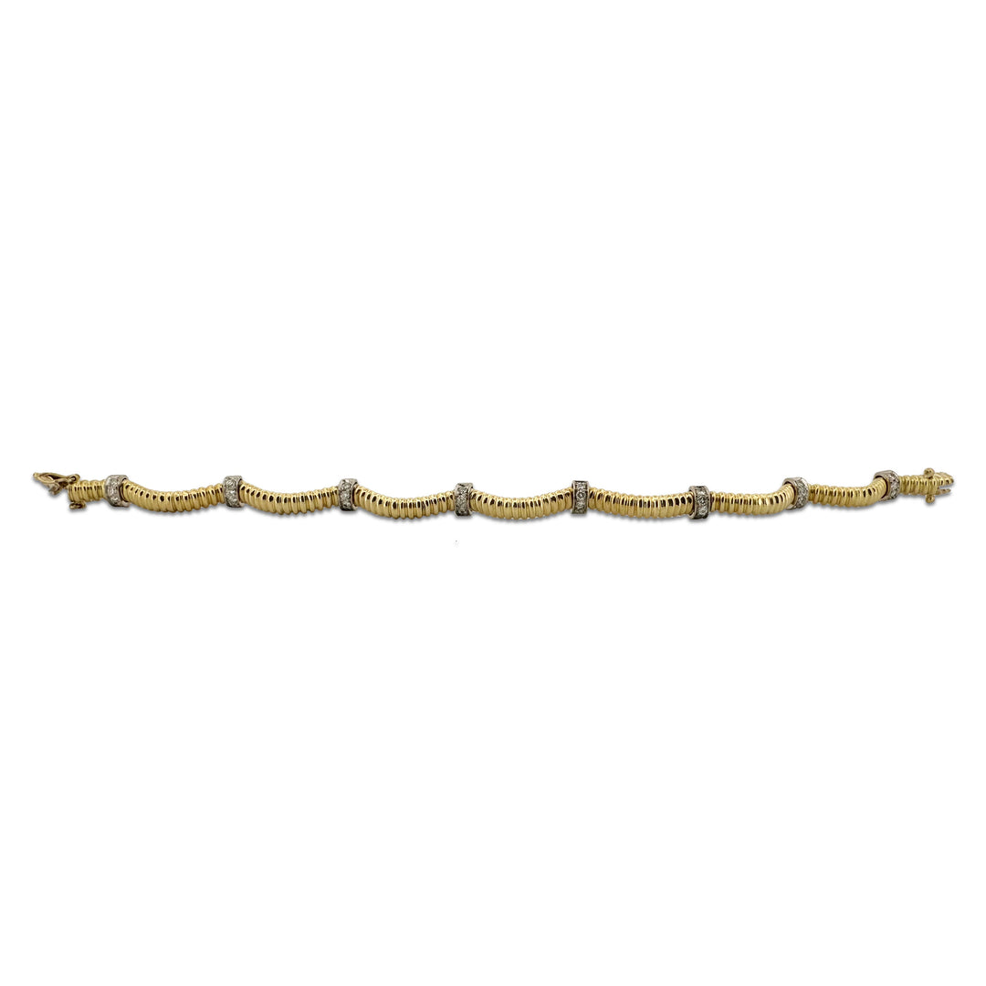 1ctw Round Brilliant Natural Diamond Station Link Bracelet in 18k Two-tone Gold