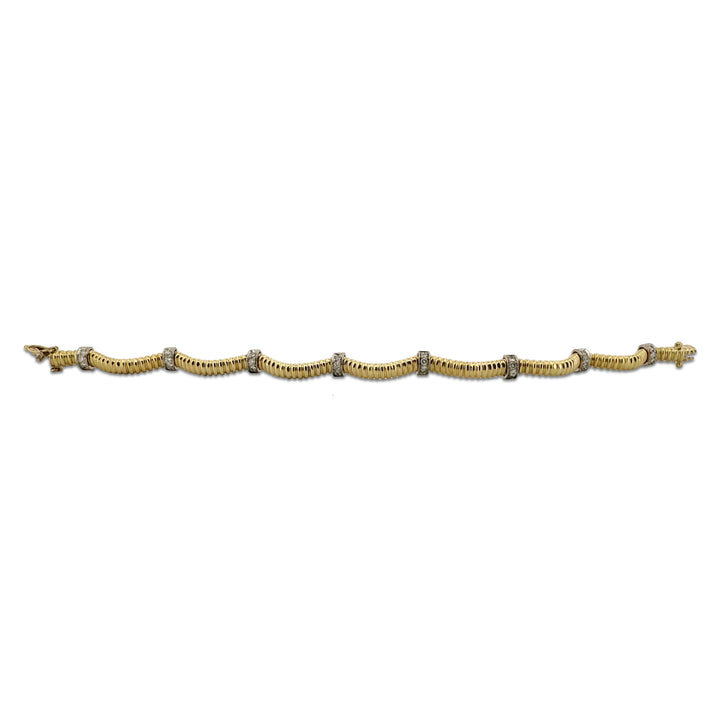 1ctw Round Brilliant Natural Diamond Station Link Bracelet in 18k Two-tone Gold