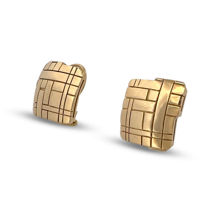 Vintage Square Woven Design Earrings in 18k Yellow Gold