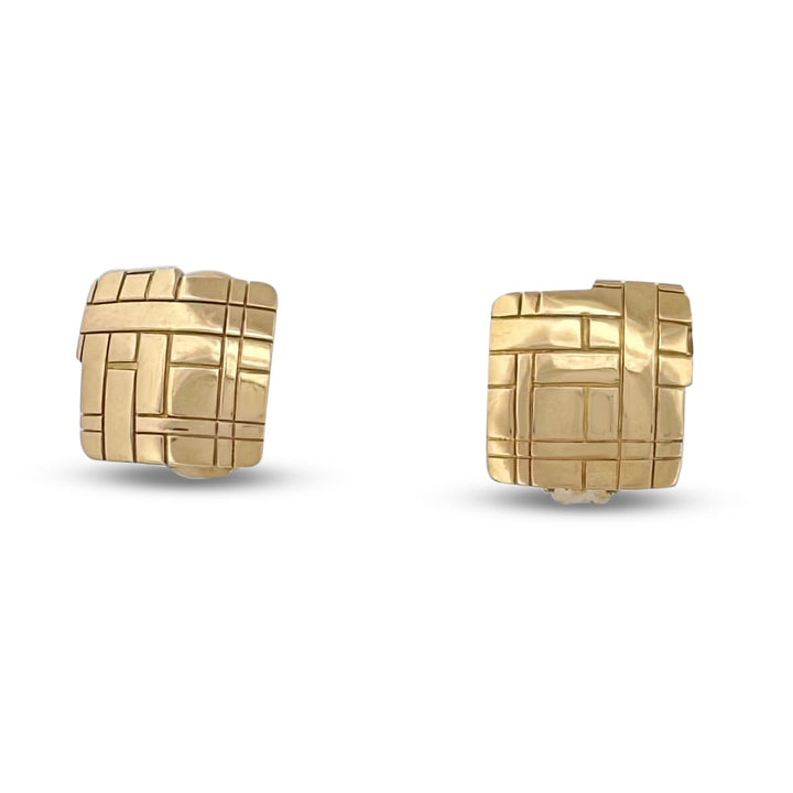 Vintage Square Woven Design Earrings in 18k Yellow Gold