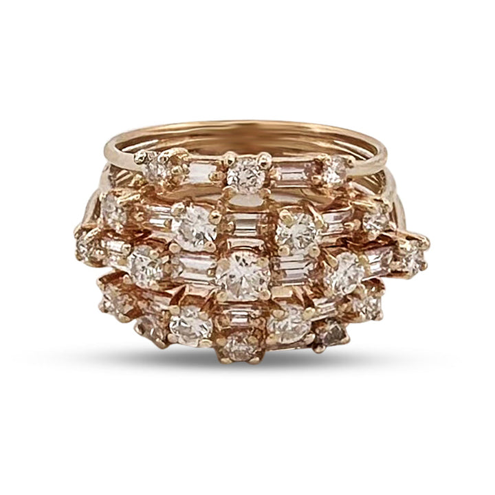 2.24ctw Round Brilliant & Baguette Natural Diamond Cocktail Ring in 14k Yellow Gold