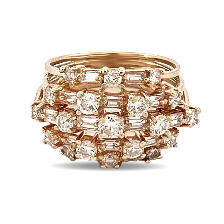 2.24ctw Round Brilliant & Baguette Natural Diamond Cocktail Ring in 14k Yellow Gold