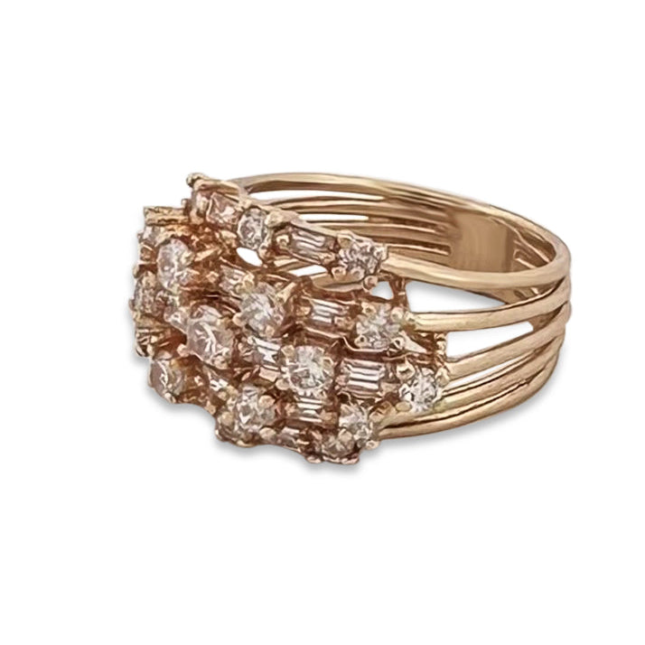 2.24ctw Round Brilliant & Baguette Natural Diamond Cocktail Ring in 14k Yellow Gold