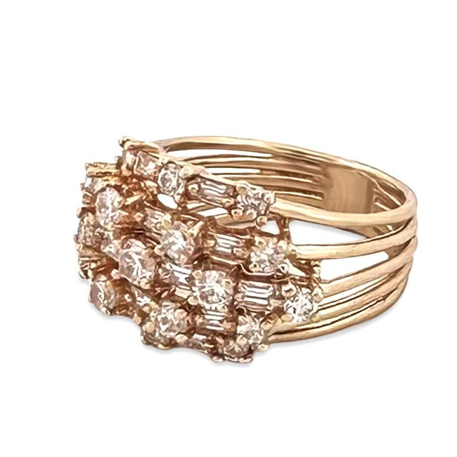 2.24ctw Round Brilliant & Baguette Natural Diamond Cocktail Ring in 14k Yellow Gold