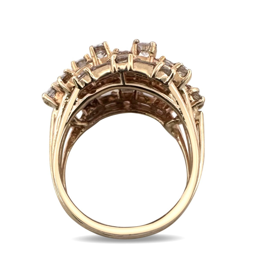 2.24ctw Round Brilliant & Baguette Natural Diamond Cocktail Ring in 14k Yellow Gold