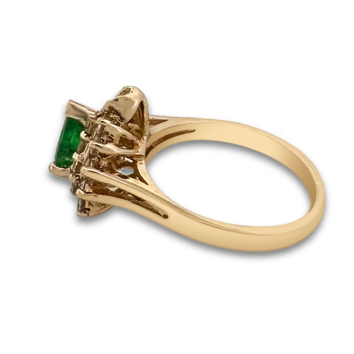Pear Emerald and Natural Diamond Cocktail Ring in 14k Yellow Gold