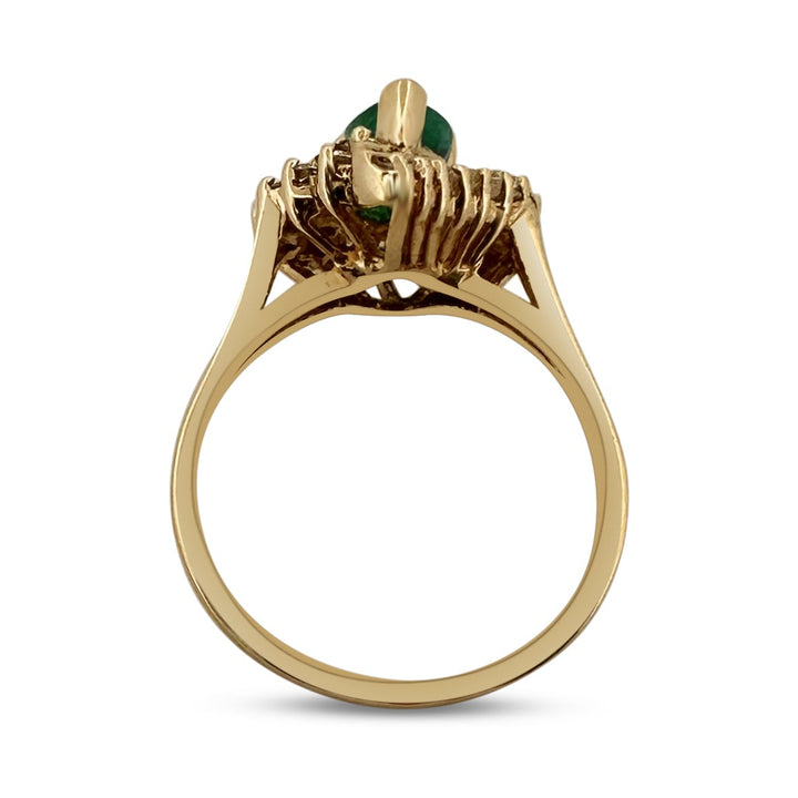 Pear Emerald and Natural Diamond Cocktail Ring in 14k Yellow Gold