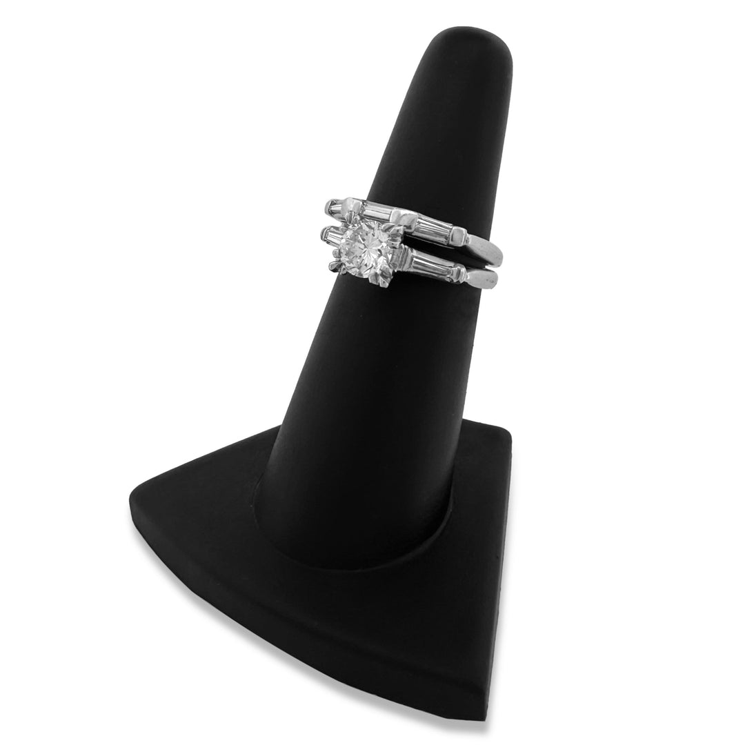 Vintage 1.15ctw Round Brilliant and Baguette Cut Natural Diamond Engagement Ring and Wedding Band Set in Platinum