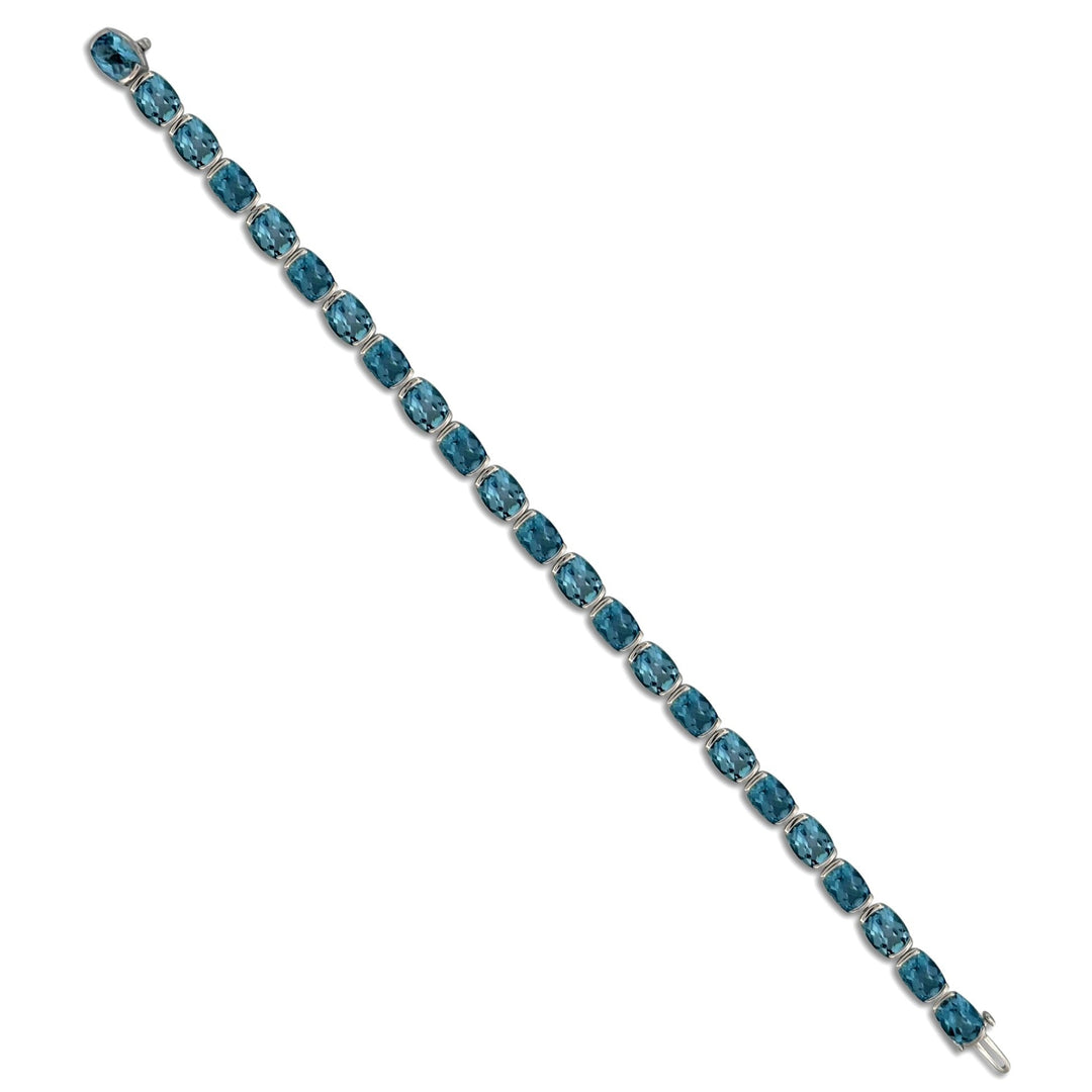 25ctw Cushion Cut Blue Topaz Link Bracelet in 14k White Gold
