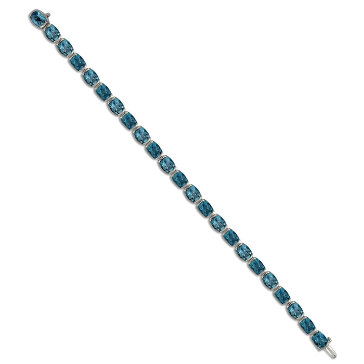 25ctw Cushion Cut Blue Topaz Link Bracelet in 14k White Gold