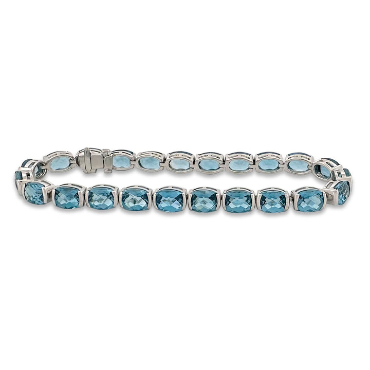 25ctw Cushion Cut Blue Topaz Link Bracelet in 14k White Gold