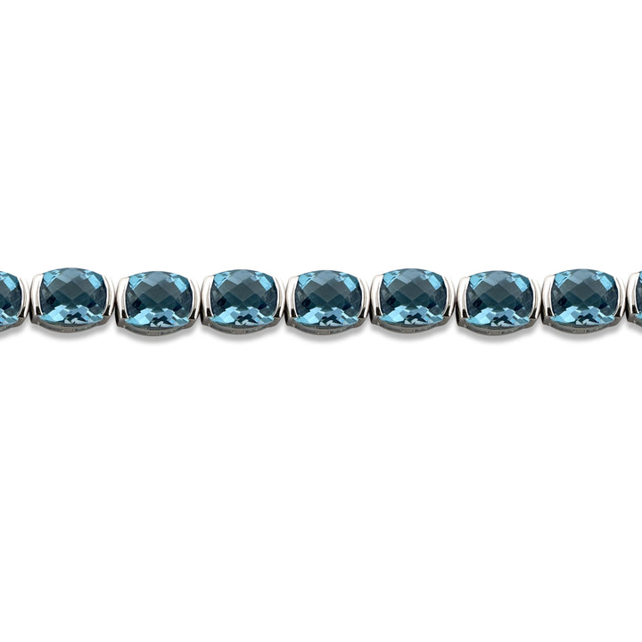 25ctw Cushion Cut Blue Topaz Link Bracelet in 14k White Gold