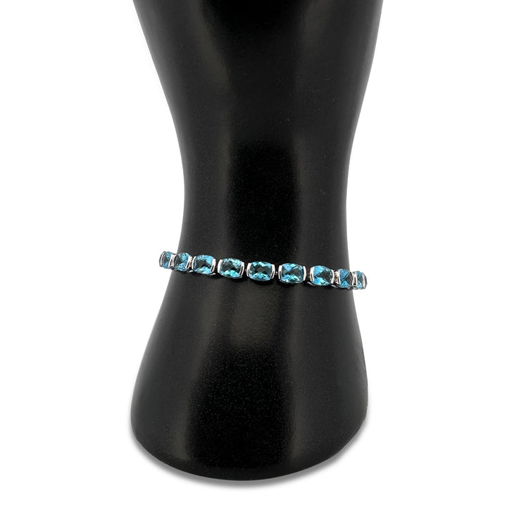 25ctw Cushion Cut Blue Topaz Link Bracelet in 14k White Gold