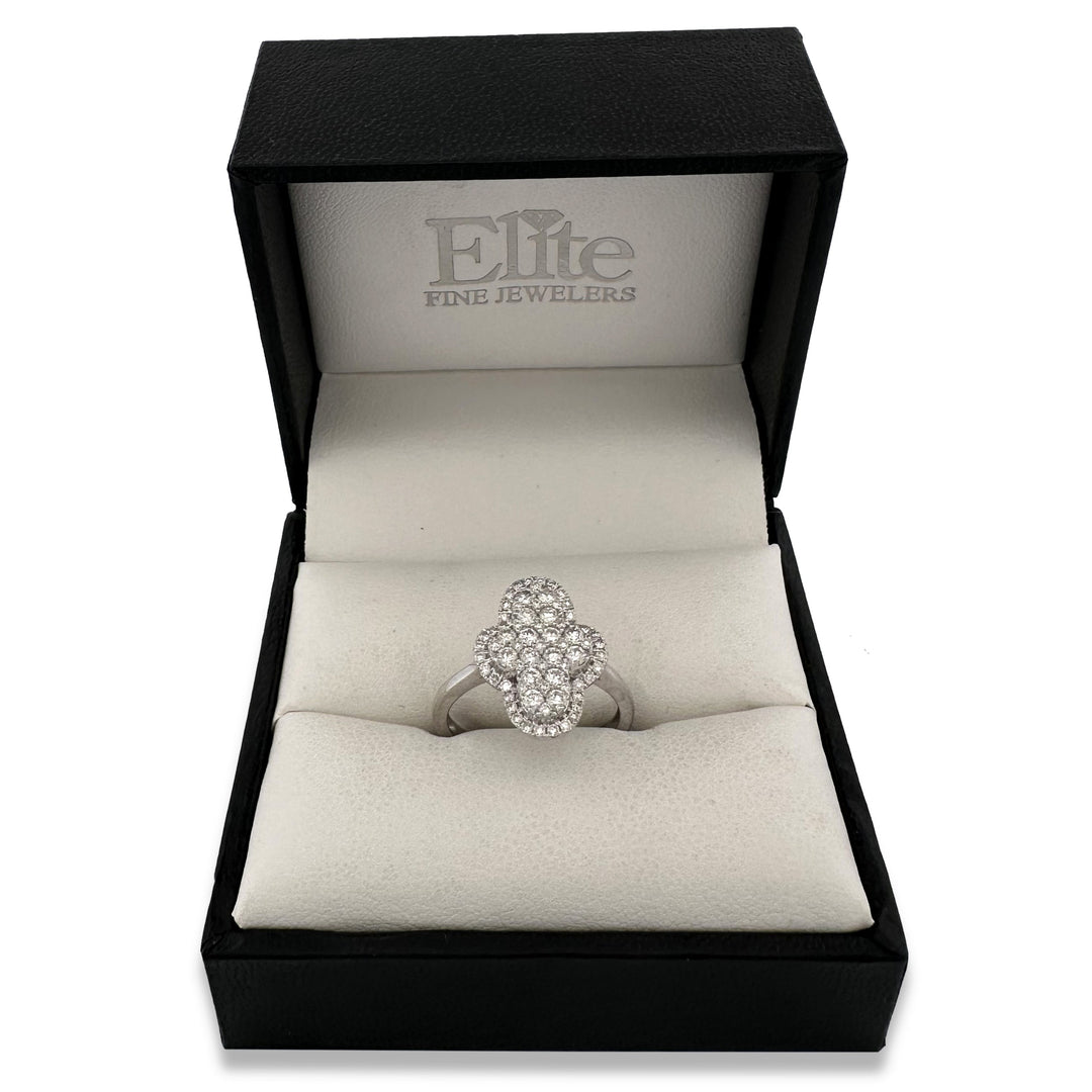 0.50ctw Round Brilliant Natural Diamond Quatrefoil Cocktail Ring in 18k White Gold