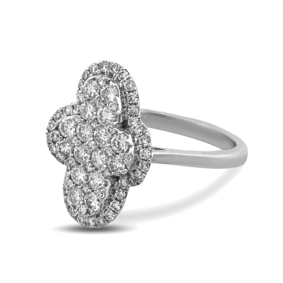 0.50ctw Round Brilliant Natural Diamond Quatrefoil Cocktail Ring in 18k White Gold