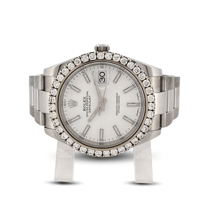 2018 Rolex Datejust 41mm Stainless Steel Oyster Bracelet Watch with Diamond Bezel, Box & Papers