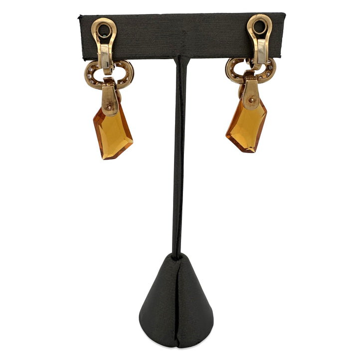 Yellow Swarovski Drops & Natural Round Brilliant Diamond Earrings in 14k Yellow Gold