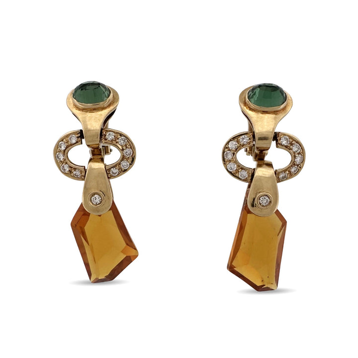 Yellow Swarovski Drops & Natural Round Brilliant Diamond Earrings in 14k Yellow Gold