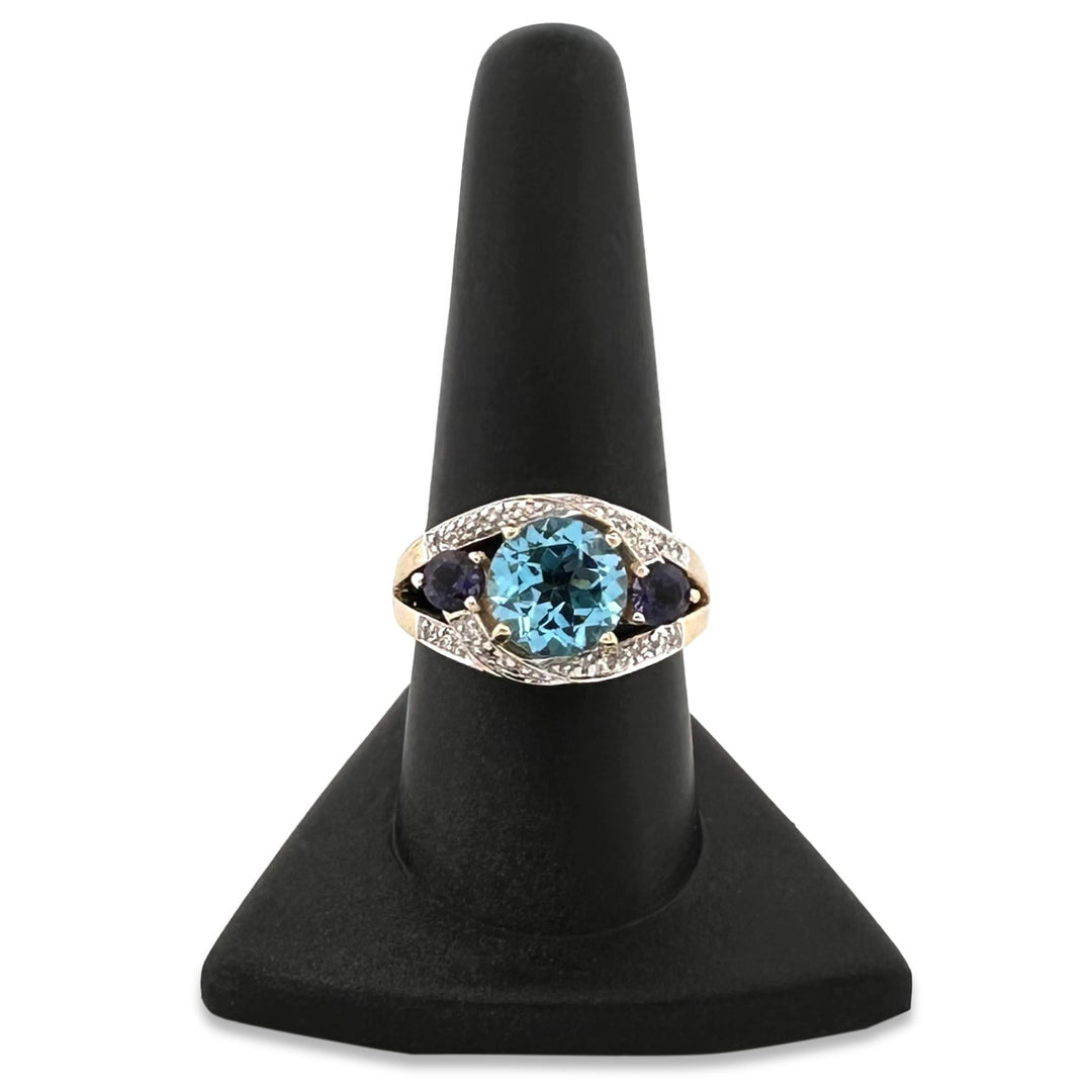 Topaz, Iolite and Natural Diamond Cocktail Ring in 14k Two-Tone Gold