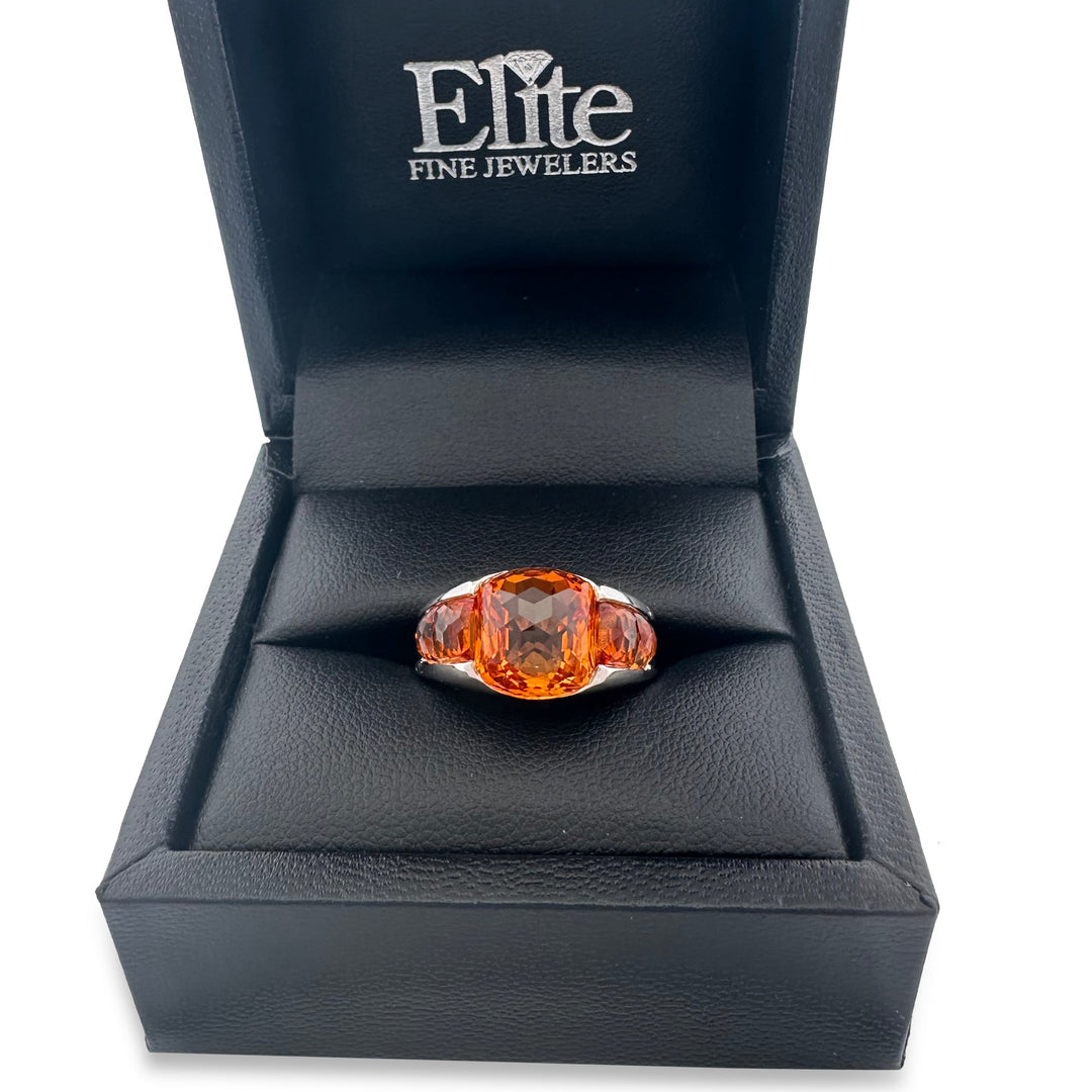 Cushion Shaped Checkerboard Cut Orange Topaz Cocktail Ring in 14k White Gold