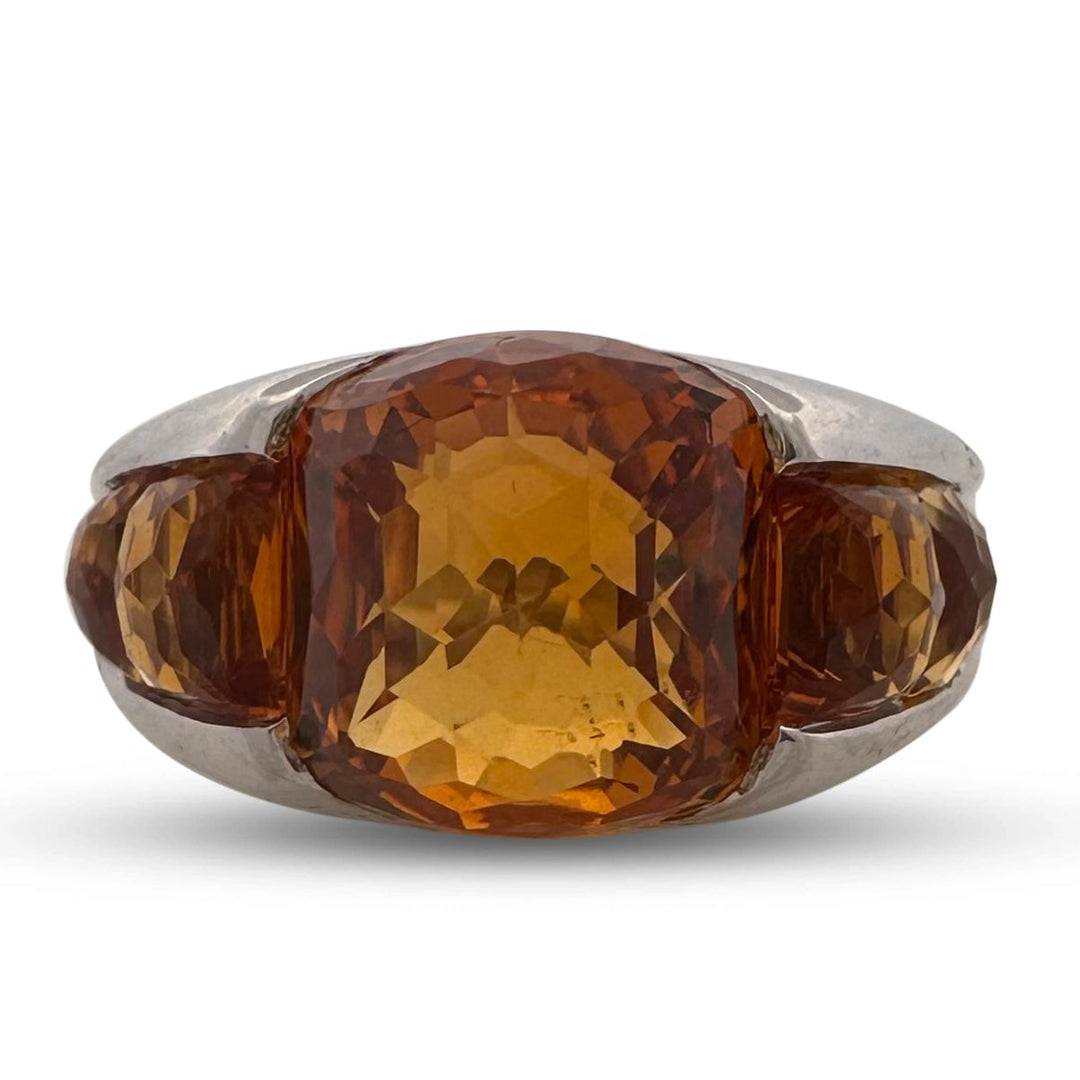 Cushion Shaped Checkerboard Cut Orange Topaz Cocktail Ring in 14k White Gold