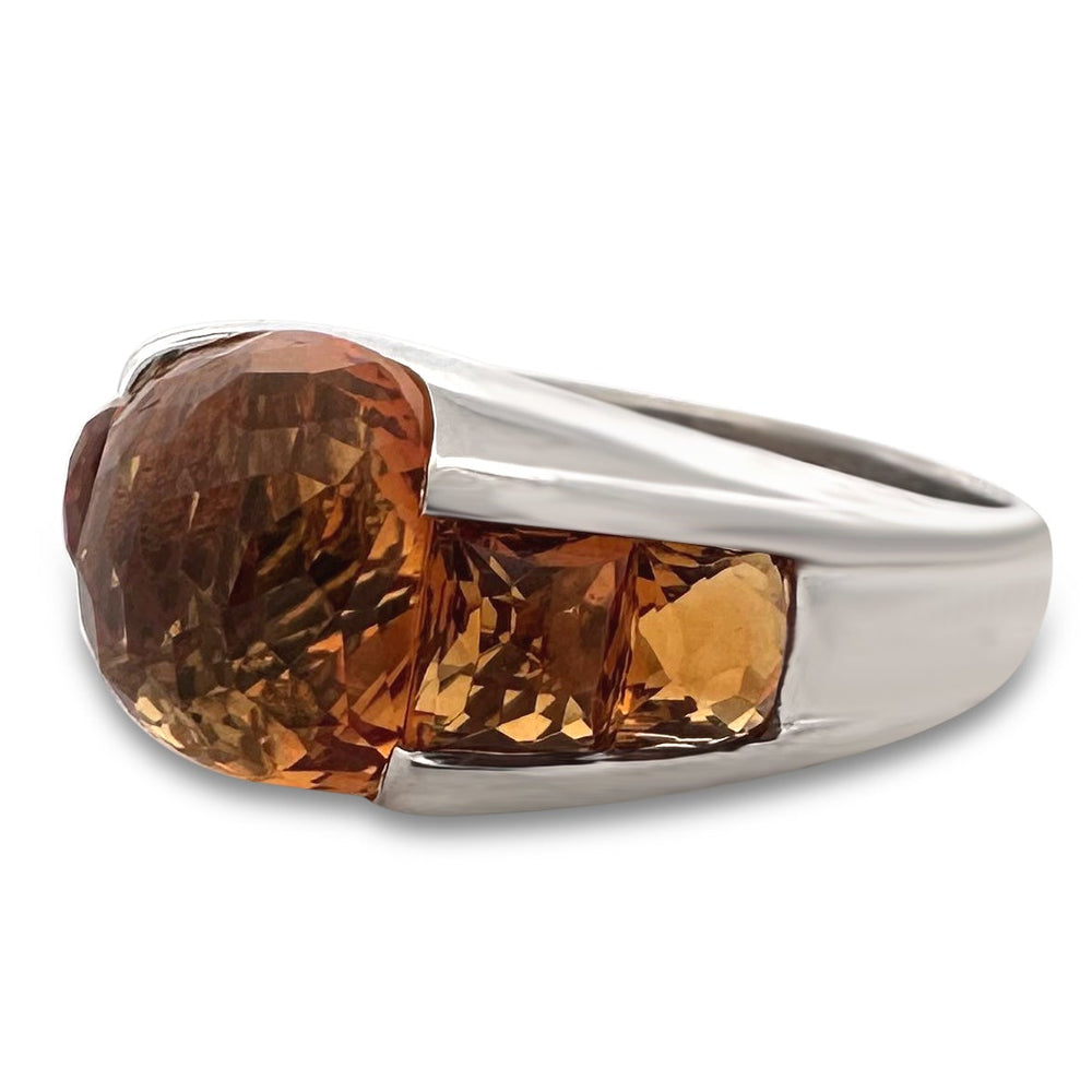 Cushion Shaped Checkerboard Cut Orange Topaz Cocktail Ring in 14k White Gold