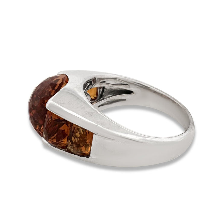 Cushion Shaped Checkerboard Cut Orange Topaz Cocktail Ring in 14k White Gold