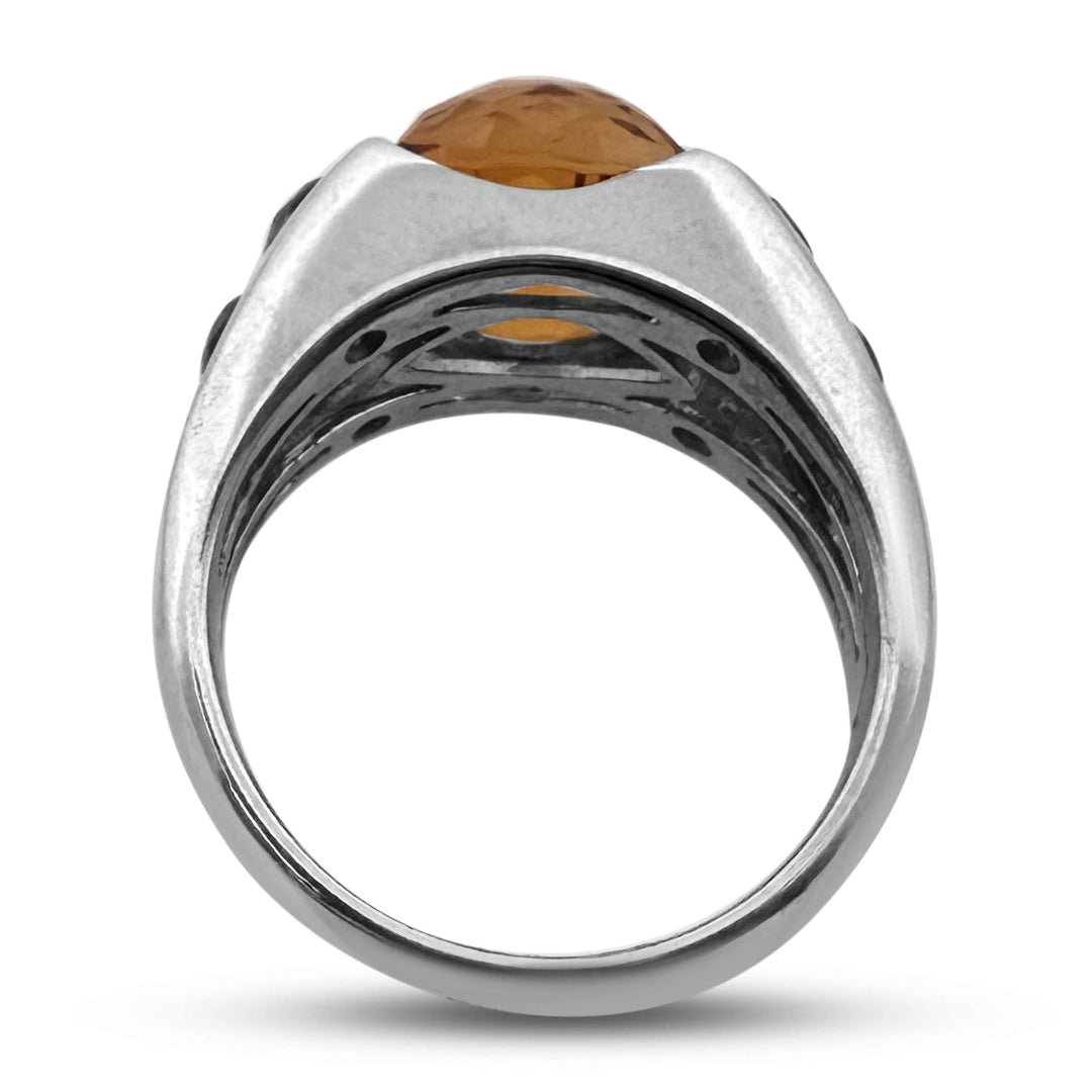 Cushion Shaped Checkerboard Cut Orange Topaz Cocktail Ring in 14k White Gold