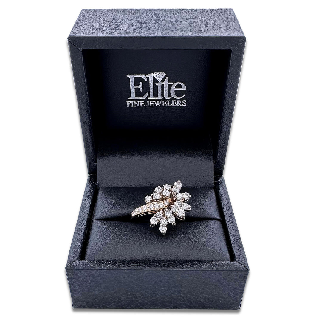 Vintage 1ctw Round Brilliant Natural Diamond Spray Cocktail Ring in 14k Two-tone Gold