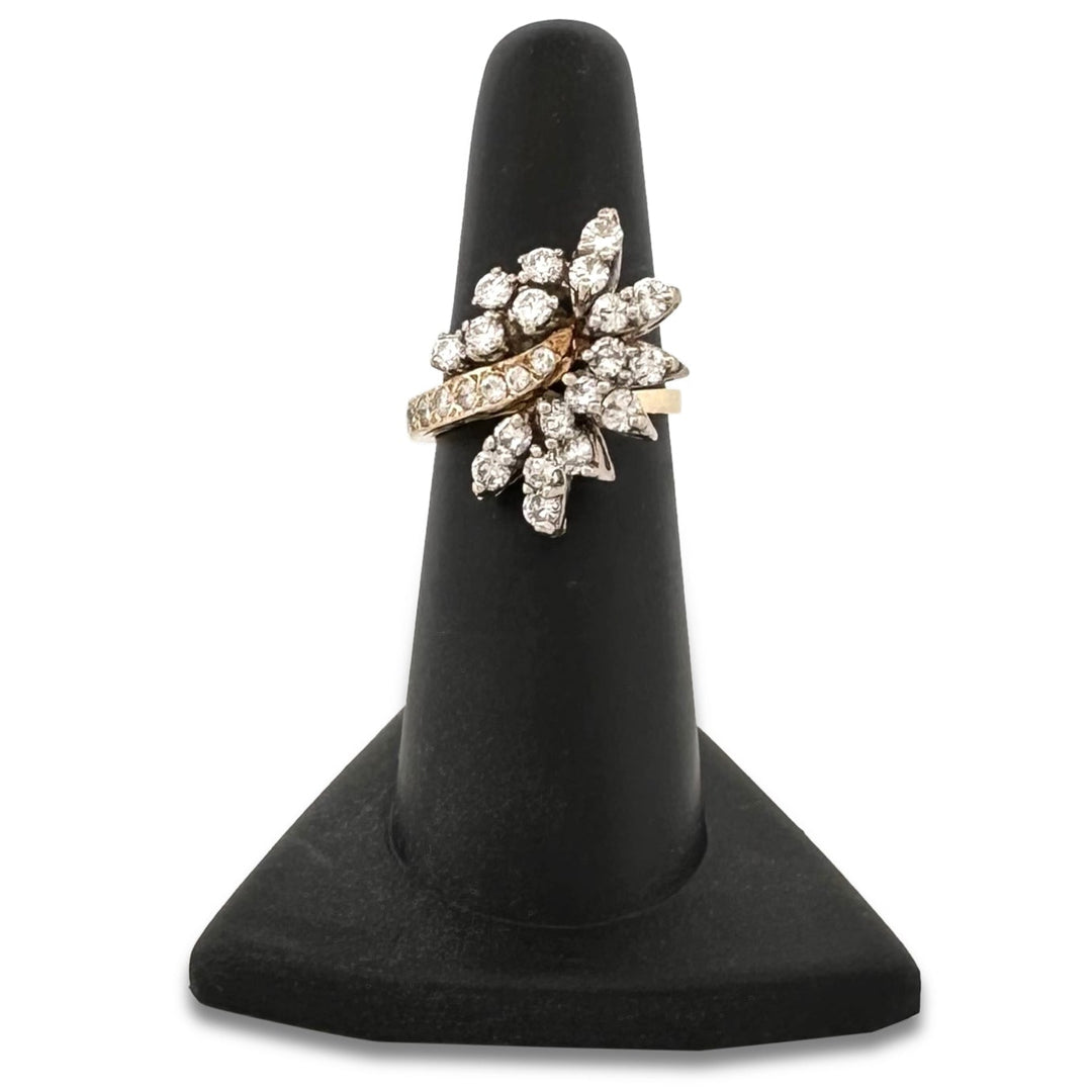 Vintage 1ctw Round Brilliant Natural Diamond Spray Cocktail Ring in 14k Two-tone Gold