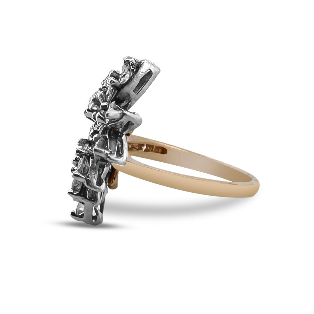 Vintage 1ctw Round Brilliant Natural Diamond Spray Cocktail Ring in 14k Two-tone Gold