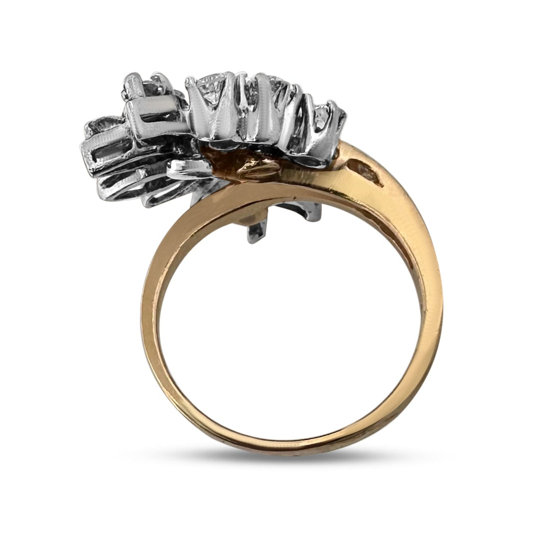Vintage 1ctw Round Brilliant Natural Diamond Spray Cocktail Ring in 14k Two-tone Gold