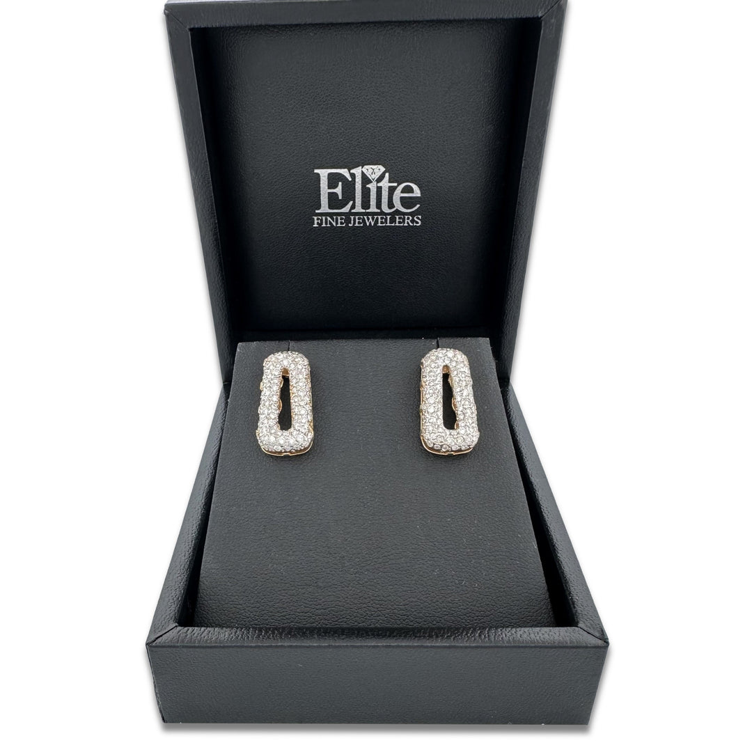 1ctw Round Brilliant Natural Diamond Pavé Earrings in 18k Two-Tone Gold