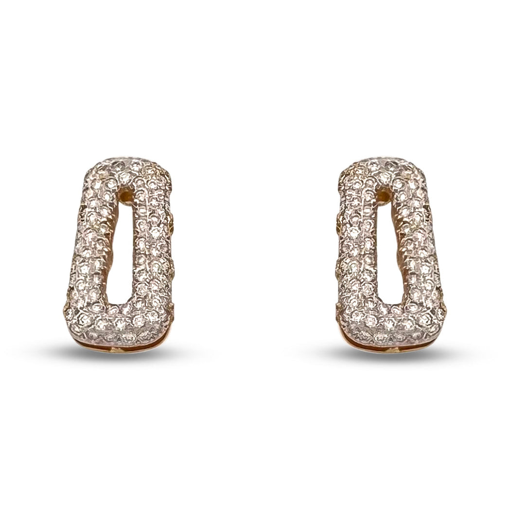 1ctw Round Brilliant Natural Diamond Pavé Earrings in 18k Two-Tone Gold