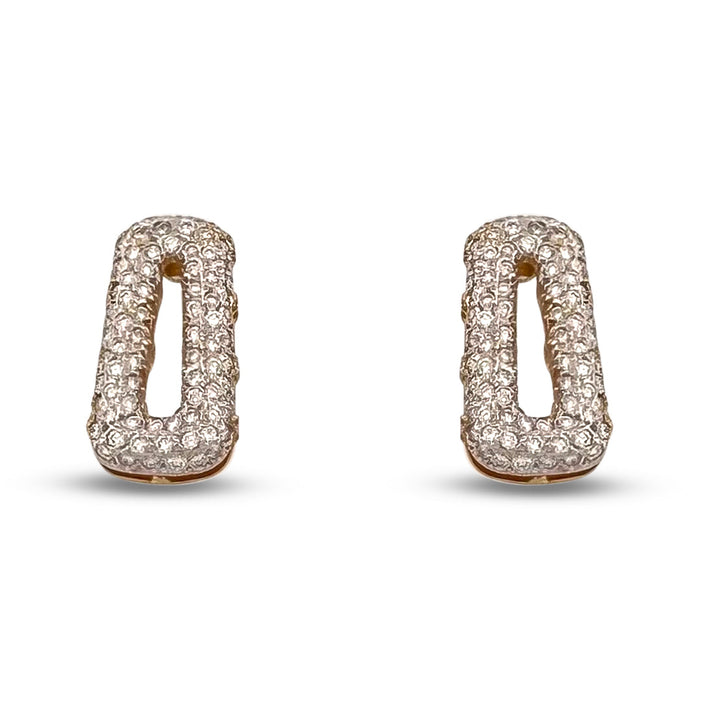 1ctw Round Brilliant Natural Diamond Pavé Earrings in 18k Two-Tone Gold