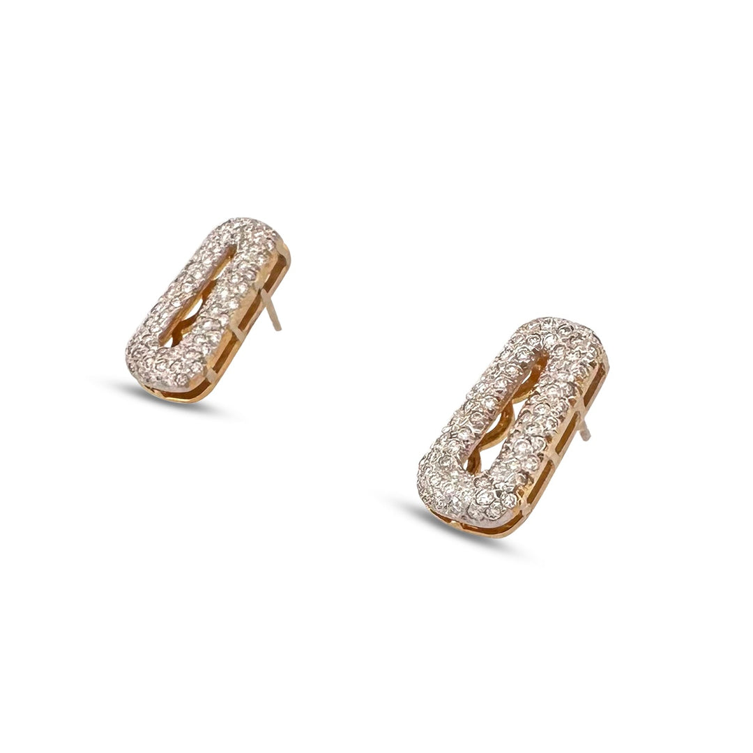 1ctw Round Brilliant Natural Diamond Pavé Earrings in 18k Two-Tone Gold