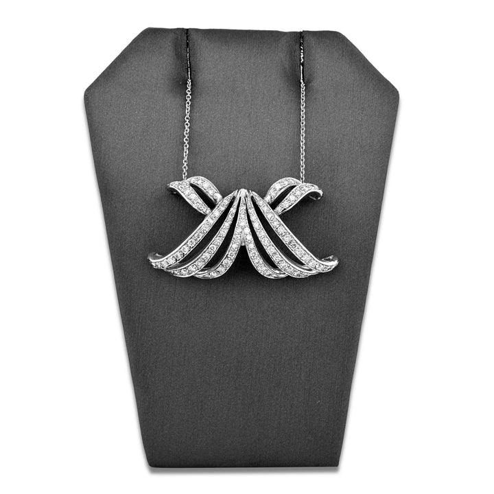 2ctw Round Brilliant Natural Diamond Bow Necklace in 14k White Gold