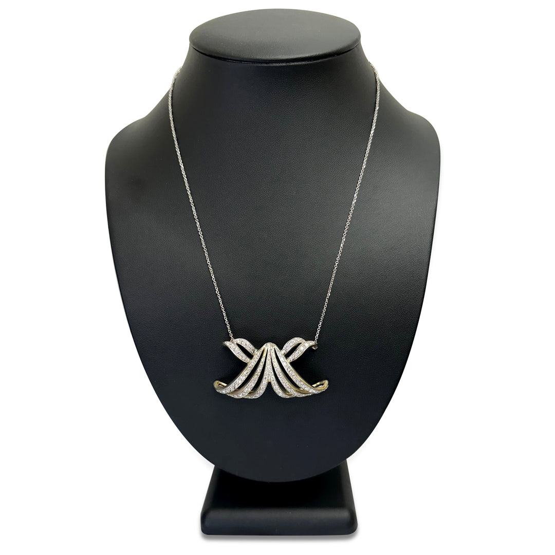 2ctw Round Brilliant Natural Diamond Bow Necklace in 14k White Gold