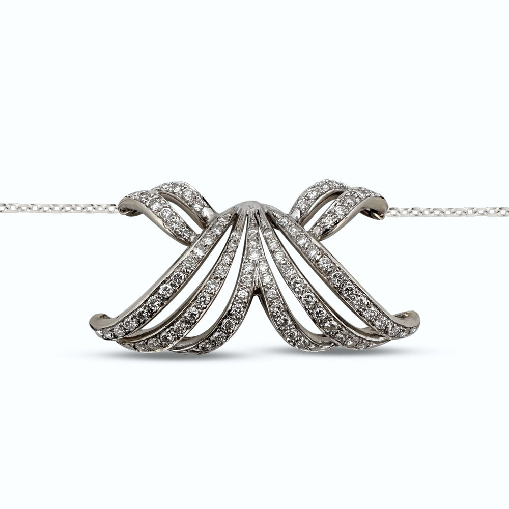 2ctw Round Brilliant Natural Diamond Bow Necklace in 14k White Gold