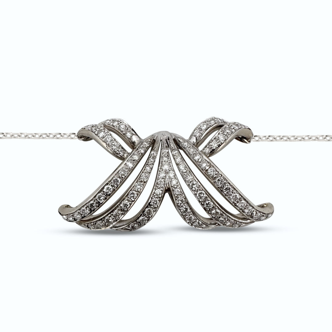 2ctw Round Brilliant Natural Diamond Bow Necklace in 14k White Gold
