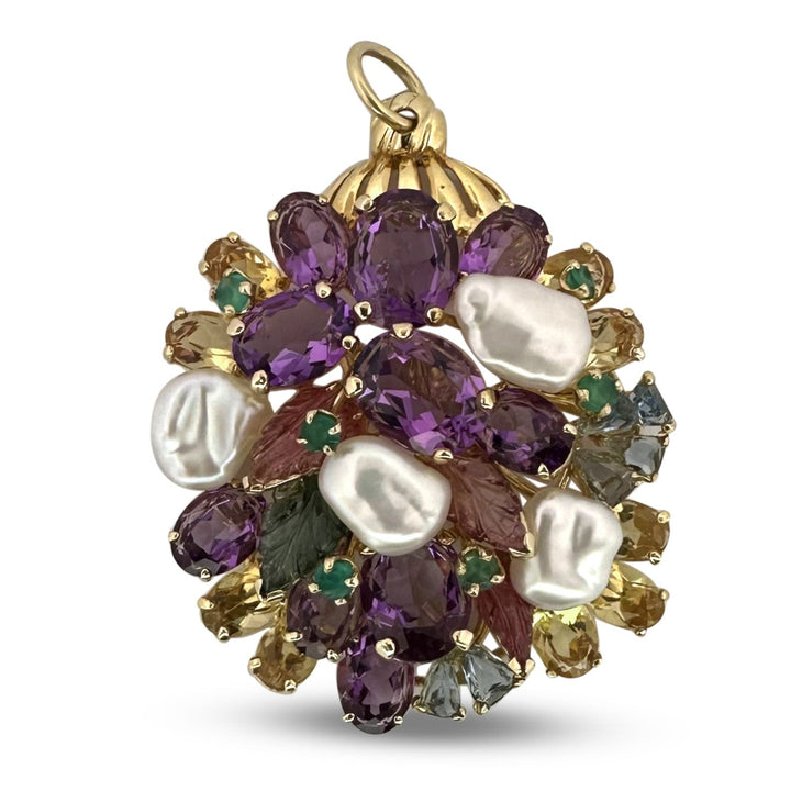 Multi Gemstone Cluster Pendant in 14k Yellow Gold