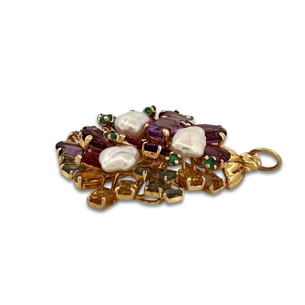Multi Gemstone Cluster Pendant in 14k Yellow Gold