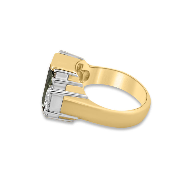 Vintage Green Tourmaline with Natural Diamond Cocktail Ring in 14k Two-Tone Gold