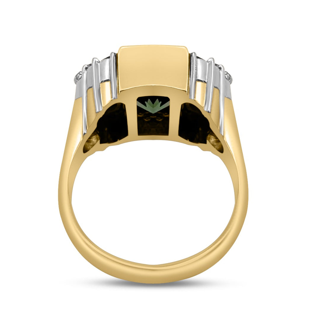 Vintage Green Tourmaline with Natural Diamond Cocktail Ring in 14k Two-Tone Gold