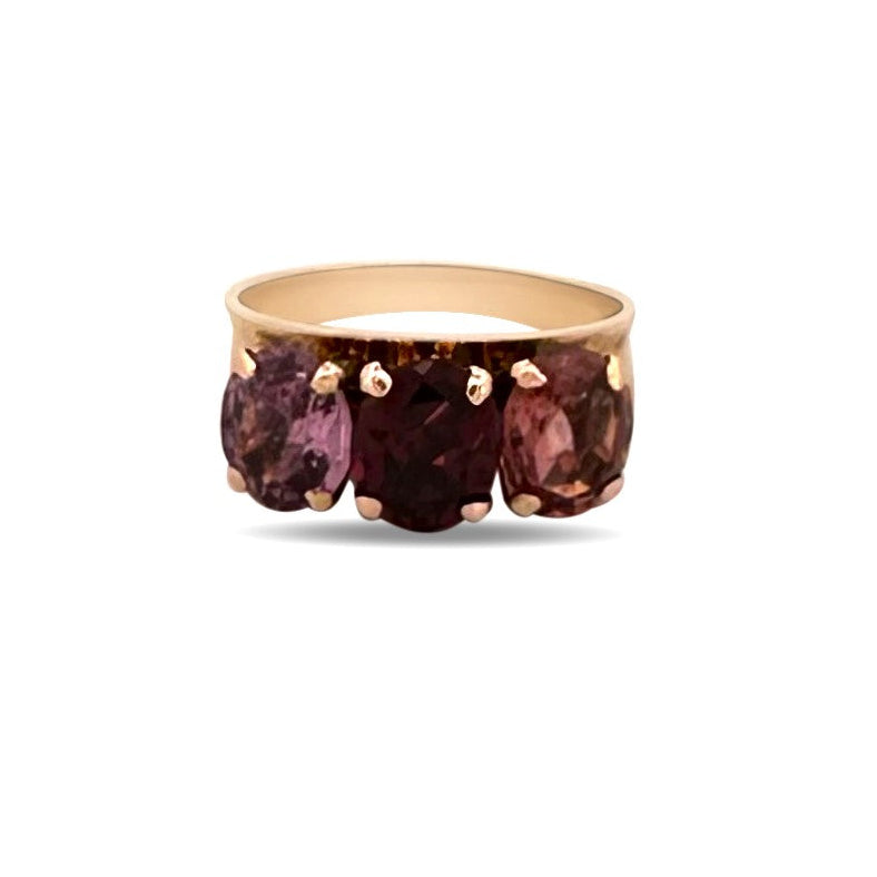 Pink, Red and Peach Oval Spinel Cocktail Ring in 14k Yellow Gold
