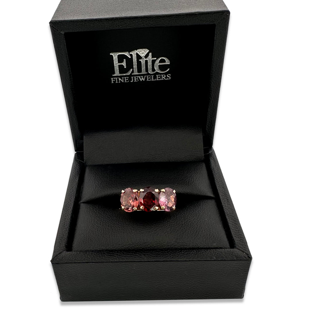 Pink, Red and Peach Oval Spinel Cocktail Ring in 14k Yellow Gold