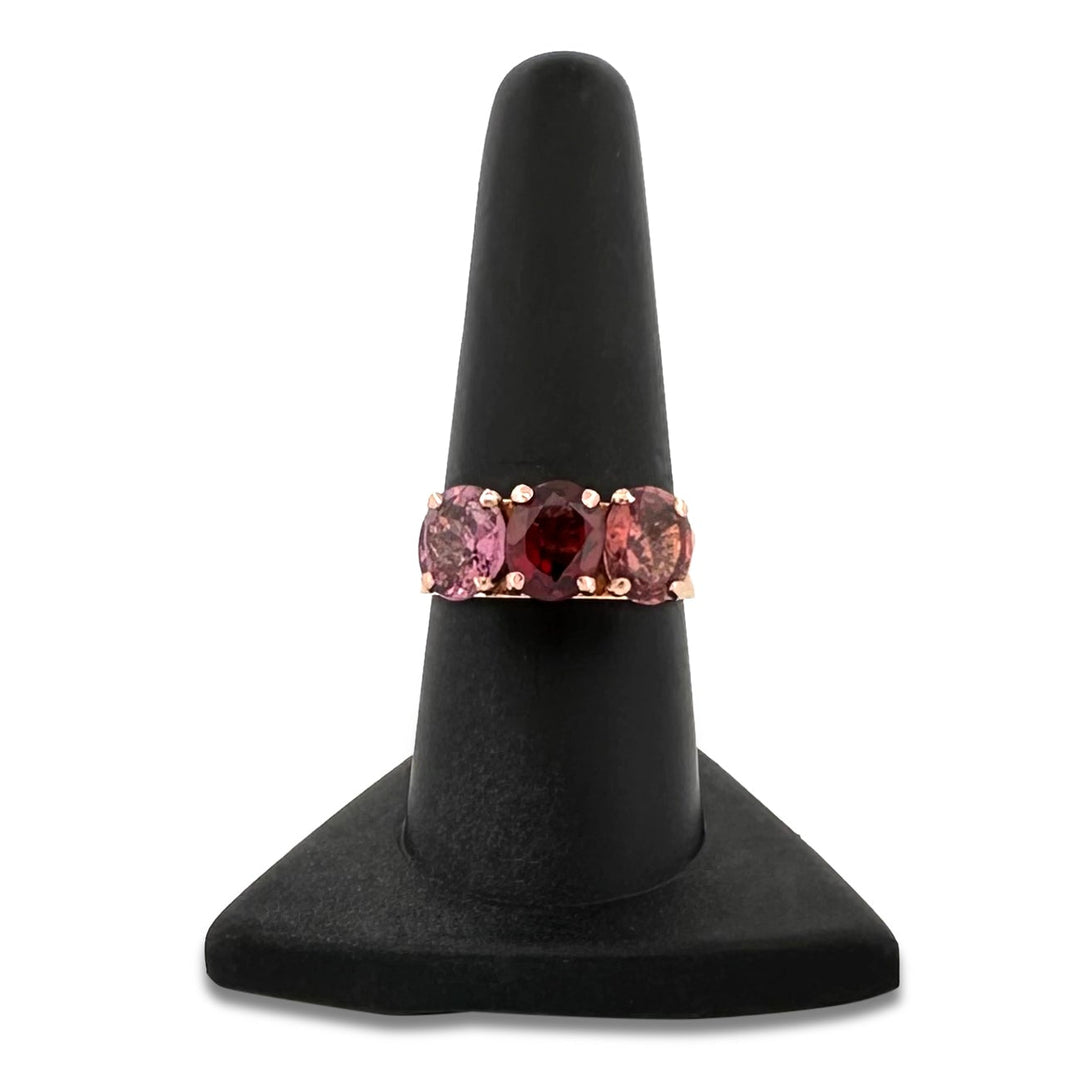 Pink, Red and Peach Oval Spinel Cocktail Ring in 14k Yellow Gold